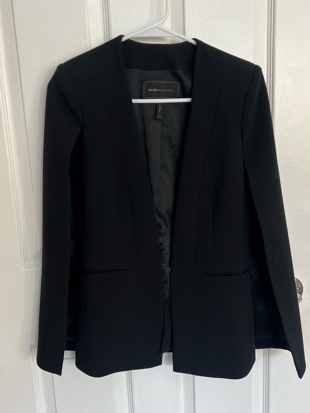 BCBGMAXAZRIA Black Tailored Open-Front cape Blazer